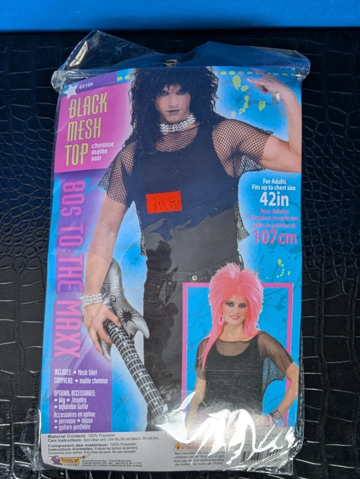 Camisa Top Malla Negra Años 80 al Máximo Unisex Adulto Talla Única hasta 42 pulgadas Pecho Foto 2 de 3