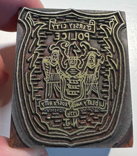 Vintage Letterpress Printer Block Stamp Jersey City NJ Police Liberty Prosperity