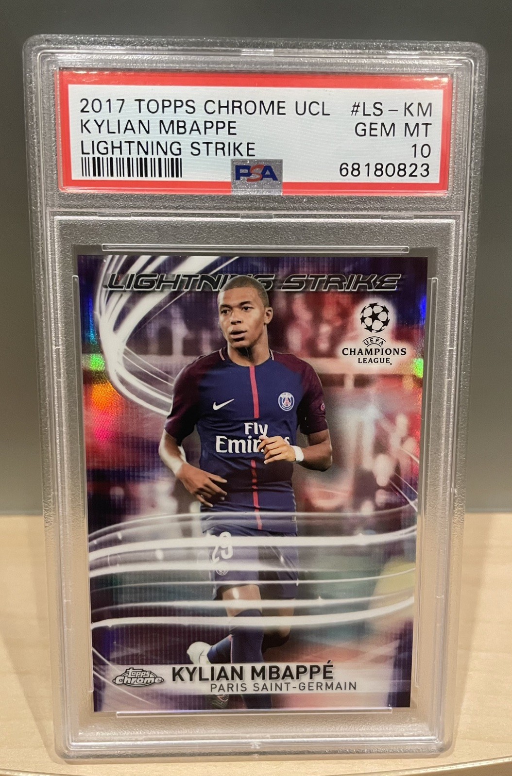 2017 Topps Chrome UEFA Lightning Strike Kylian Mbappe ROOKIE LS-KM PSA 10 RC