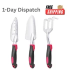 MECHEER 3 Pack Heavy Duty Garden Tools Set Aluminum Alloy Trowel Rake Red