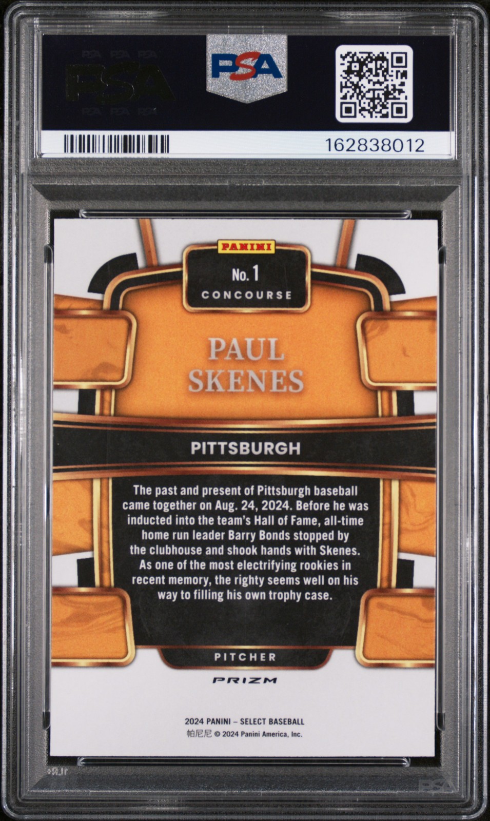 2024 PANINI SELECT CONCOURSE TRI-COLOR PRIZM #1 PAUL SKENES ROOKIE RC PSA 10 view 2