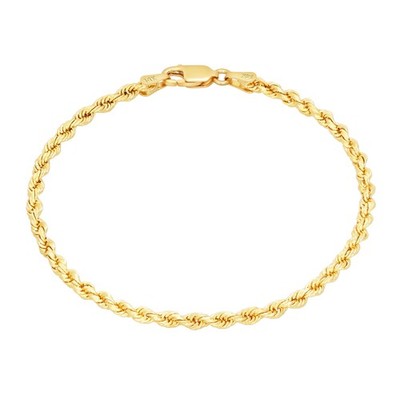 14K Yellow Gold 2mm Diamond Cut Rope Chain Mens Bracelet or Womens Anklet 7'' -9''