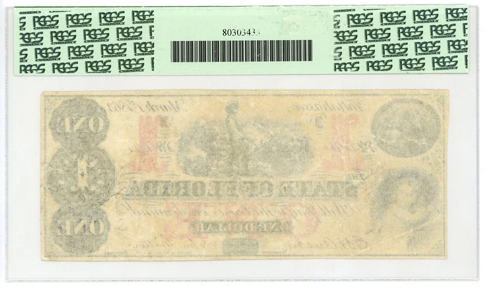 1863 Cr.19 $1 The State of FLORIDA Note - CIVIL WAR Era PCGS VF 35 PPQ - Image 2 of 2