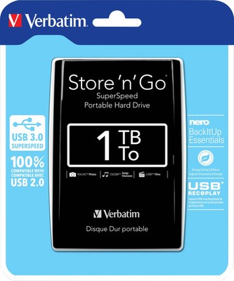 Externe Festplatte 1TB USB 3.0 2,5 Zoll schwarz Verbatim Store n Go 53023