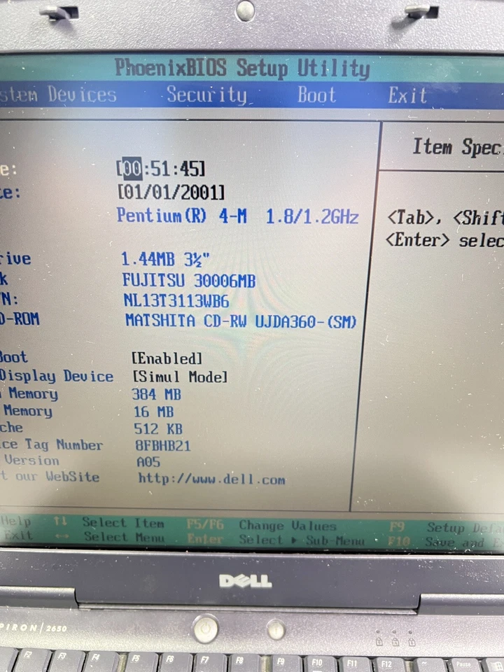 Laptop Dell Inspiron 2650 Pentium 4-M 1,8 GHz 384 MB Ram 30 GB HDD 2002 de colección Foto 3 de 4