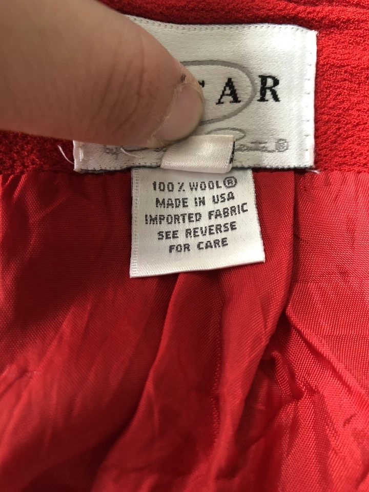 Usada en Excelente Condición Oscar de la Renta Falda Roja Brillante Doble Capa con Abertura 100% Lana Talla 4 Foto 4 de 4