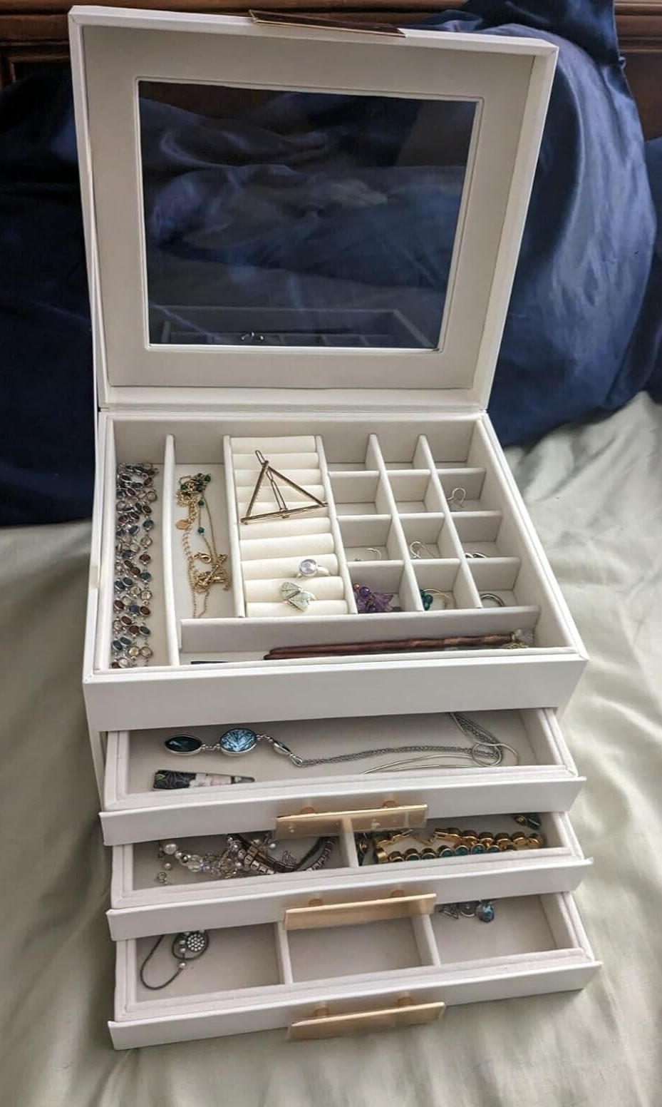 Jewelry Organizer Box, 4 Layers Modern Jewelry Organizer with Glass Lid & Drawer-image