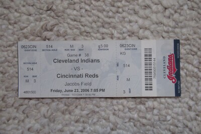 INDIANS VS REDS 6/23/2006 FULL TICKET ~ AARON HARANG (2ND CAREER SHUTOUT)