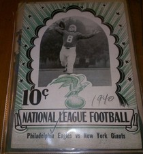 1940 Philadelphia Eagles vs. NY Giants NFL Football Program-Davey O'Brien Cover