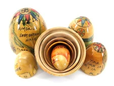 Matryoshka Nesting Doll OLD WORLD Map Egg Hand Painted Wood Set of 5 Vintage