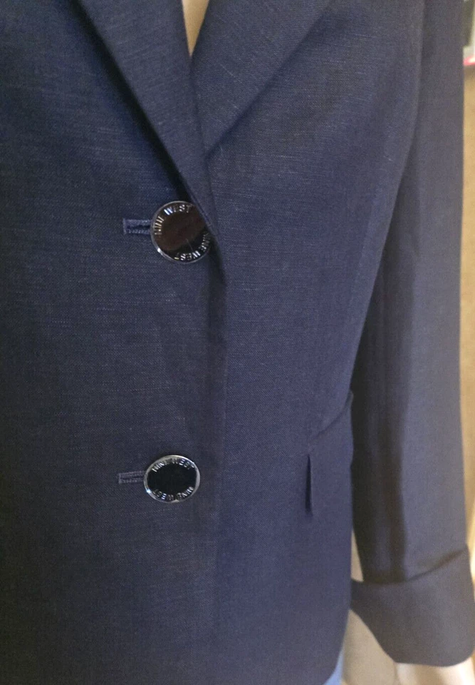  Chaqueta Blazer Mujer Nine West Talla 4 Azul Marino Dos Botones Mezcla Lino Nueva con Etiquetas Foto 3 de 4
