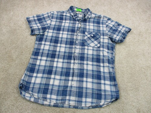 3Sixteen Shirt Adult Medium Blue White Plaid Short Sleeve Button Up Mens USA * - Picture 2 of 10