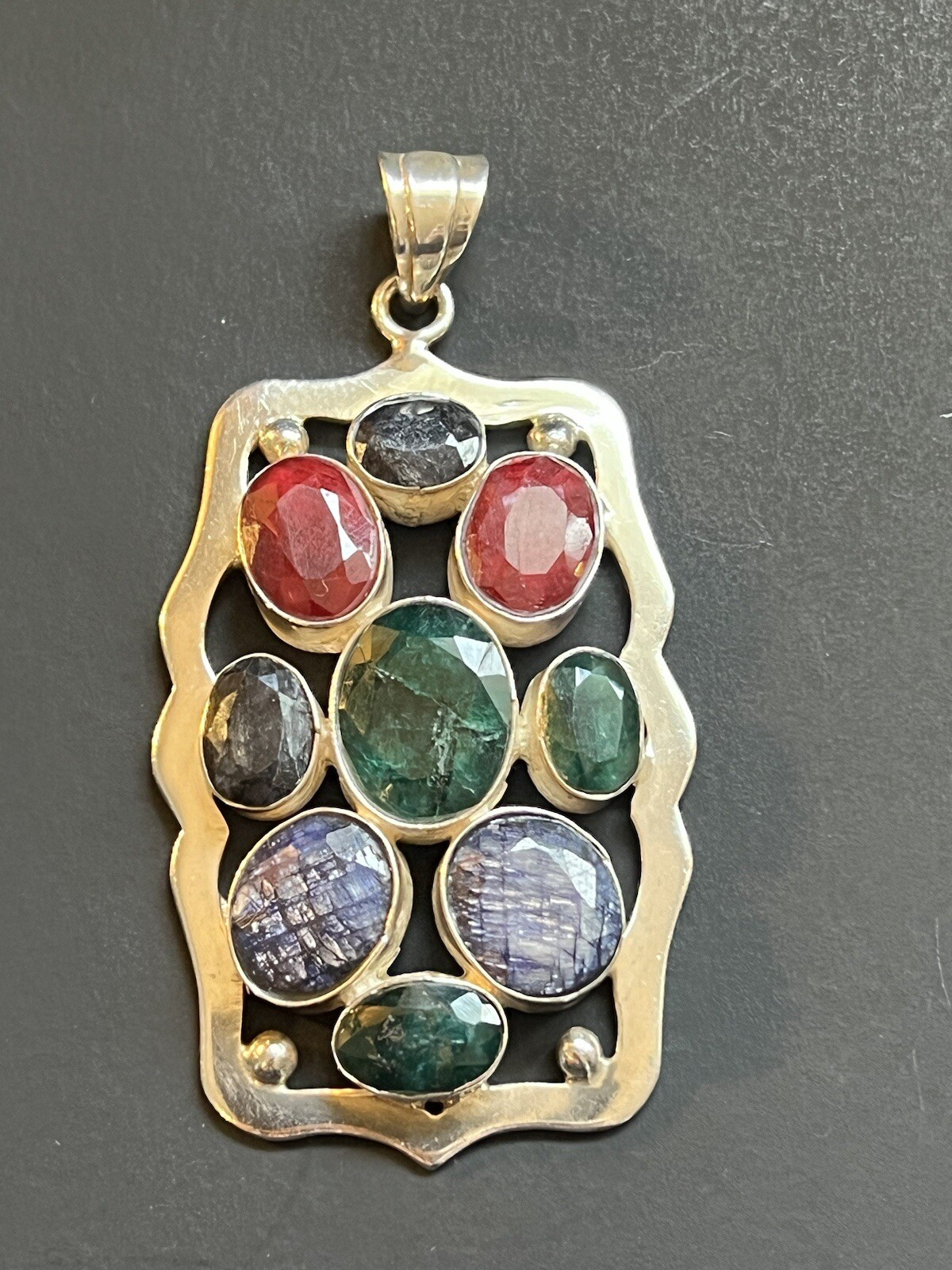 Sterling Silver 925 Bezel Set Ruby, Emerald, Sapp… - image 1