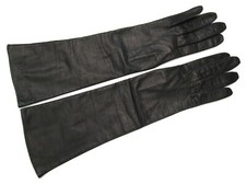 SUPERB BLACK 15" ELBOW-LENGTH "REAL KID" GLOVES FRANCE, SILK sz 6-1/2, VTG EUC