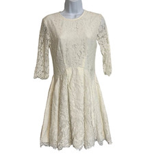 Lulus Love Letter Lace Mini Dress Cream 1/2 Sleeve Scalloped Hem Size S