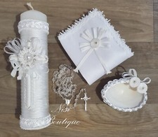 Beautiful 4 Pcs Baptism Candle Set White Baptism Set, Baptism Candle Set