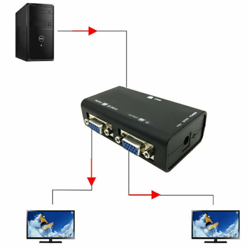 1 PC to 2 Monitor 2 Port VGA SVGA Video LCD Splitter Box Adapter Power Cable* - Afbeelding 4 van 12