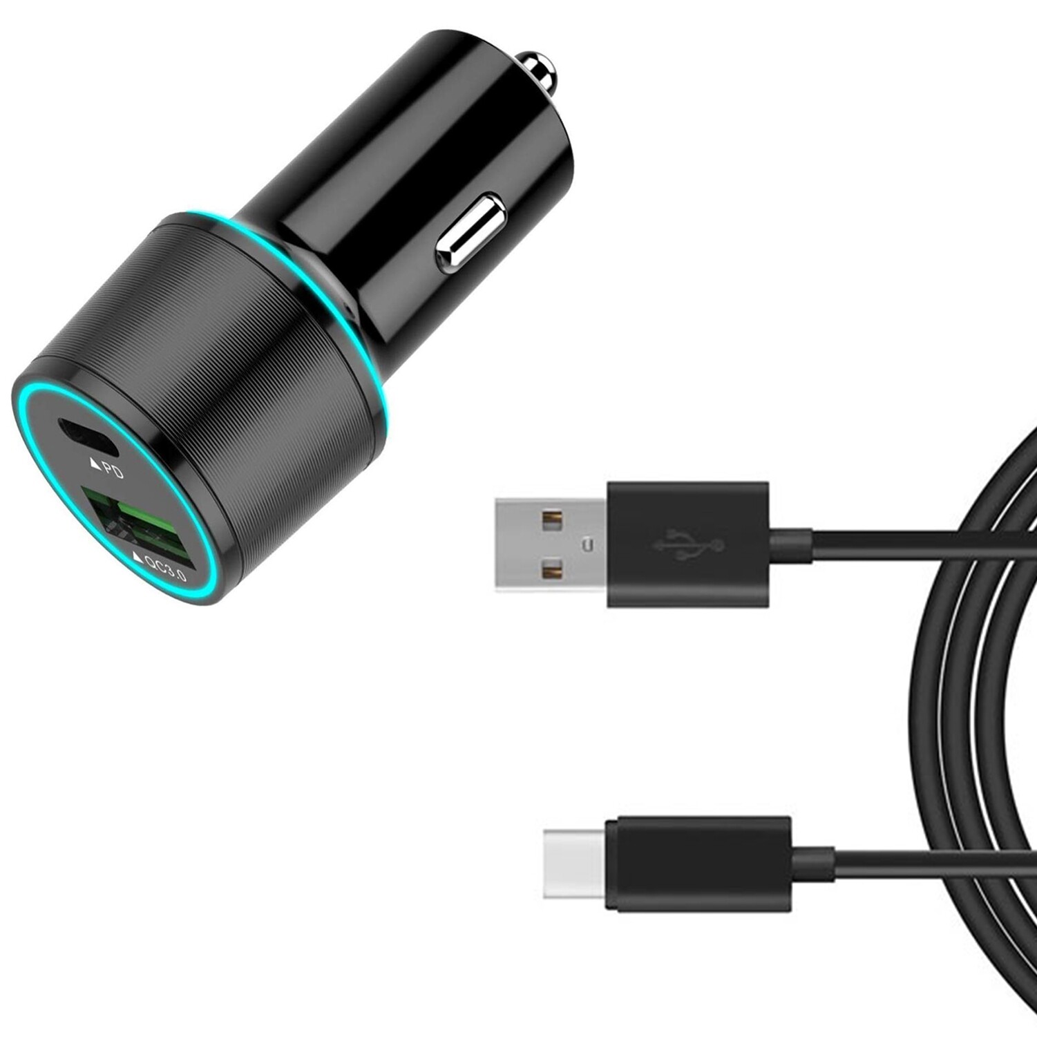 For Samsung Galaxy Tab Active 2/3/4/Pro  36W Quick Car Charger 2-Port USB Cable