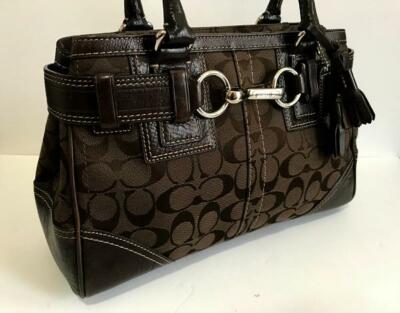 バッグ COACH Hamptons Signature Flap Satchel MINT Coach Hamptons Choco Brown Signature C Medium Carryall Tote