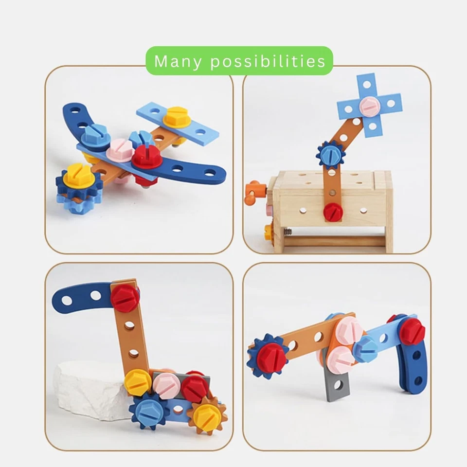 Juego de herramientas de madera Montessori juguete para niños pequeños con caja/banco Foto 4 de 4