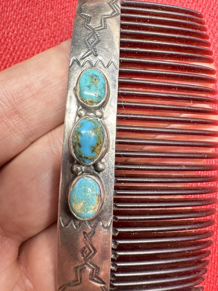 ? {PRICE FIRM} DDR Hair Comb, Sterling Silver & Turquoise Vintage Sterling Silver & Turquoise Hair Comb | eBay main image 4