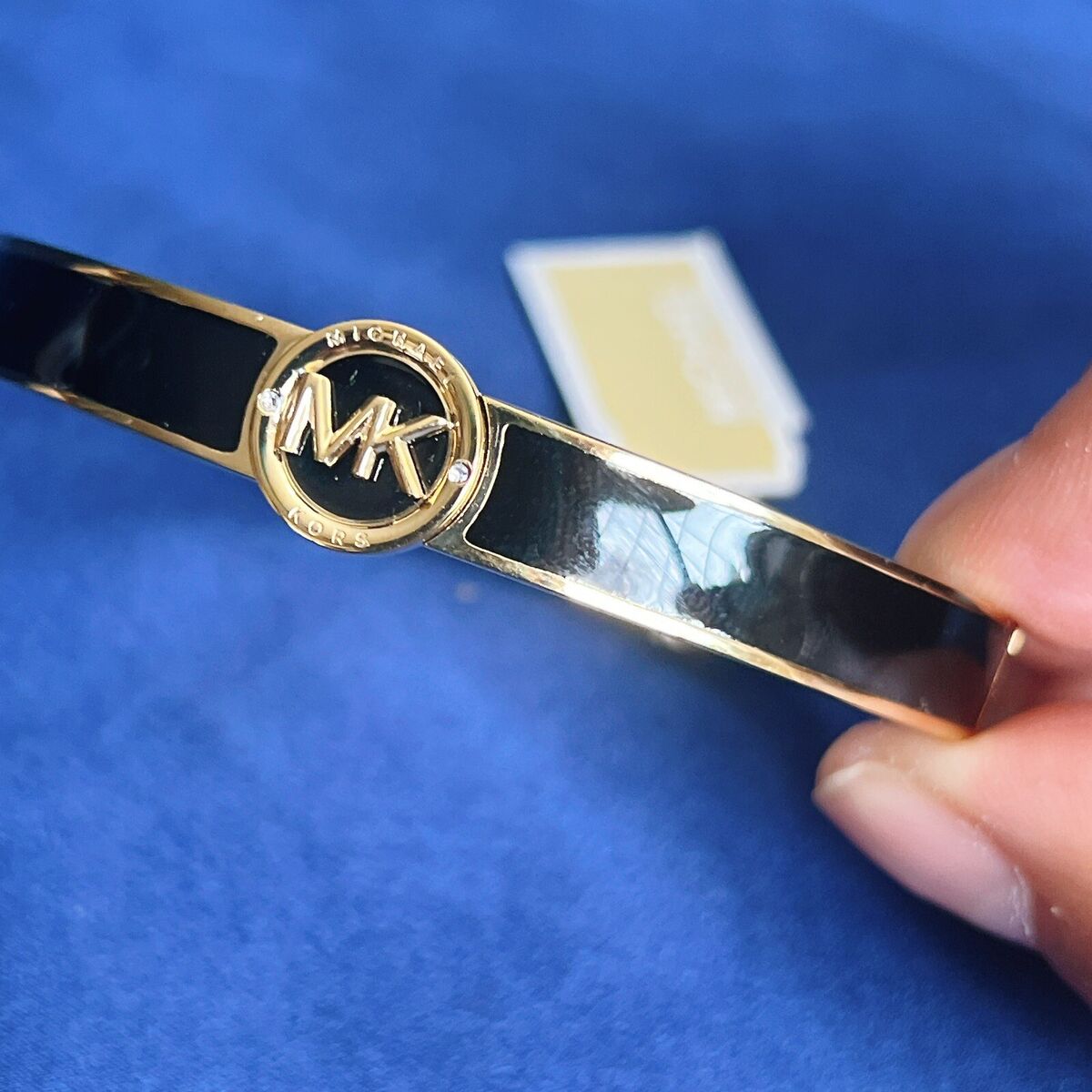 MICHAEL KORS Haute Gold-Tone Black Enamel Logo Bangle Womens MICHAEL KORS Haute Gold-Tone Black Enamel Logo Bangle Womens