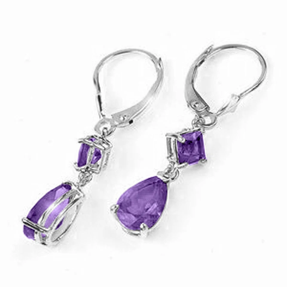 4.5 Carat 14K Solid White Gold Getting Close Amethyst Earrings - Image 2 of 4