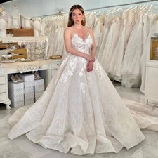 Trendy Backless Wedding Dresses Bridal V-neck Spaghetti Straps Ball Gown*