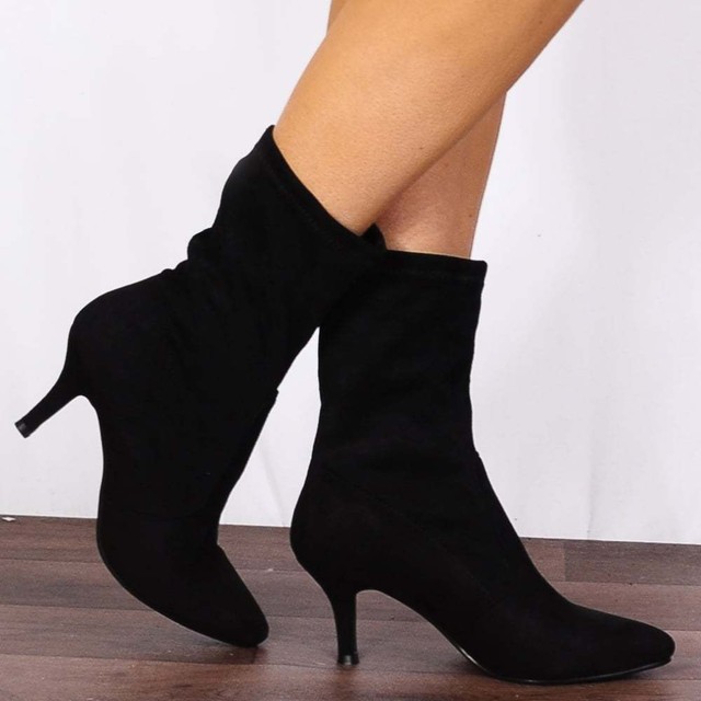 kitten heel black ankle boots