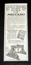 1923 OLD MAGAZINE PRINT AD, BOYS, BUILD ANYTHING YOU WANT WITH MECCANO TOYS!