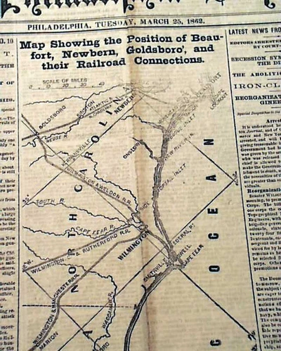 1st Battle of Kernstown Winchester & Beaufort NC MAP Civil War 1862 Newspaper