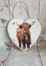 NEW! Highland Cow Hanging Slate Heart 15cm/handmade/home decor/plaque