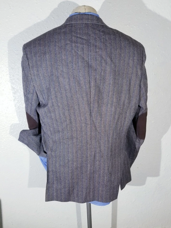 Chaqueta Blazer Abrigo Deportivo 48L Espiga Marrón Azul Lana Tweed Codo Parche  Foto 4 de 4