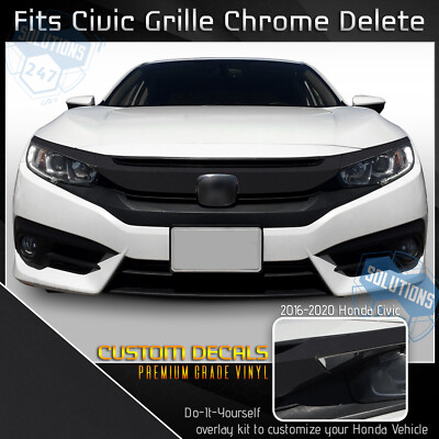 Fit 16-20 Civic Front Grille Trim Chrome Delete Blackout Vinyl - Matte Black