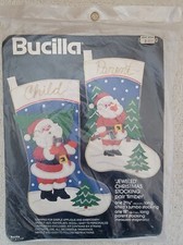 Rare Vintage Bucilla Felt Christmas Jeweled Stockings Kit - Timber