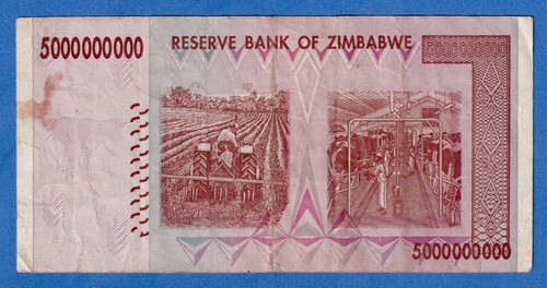ZIMBABWE 5 BILLION 2008 P-84 - REPLACEMENT NOTE ZA0001952 - Picture 2 of 3