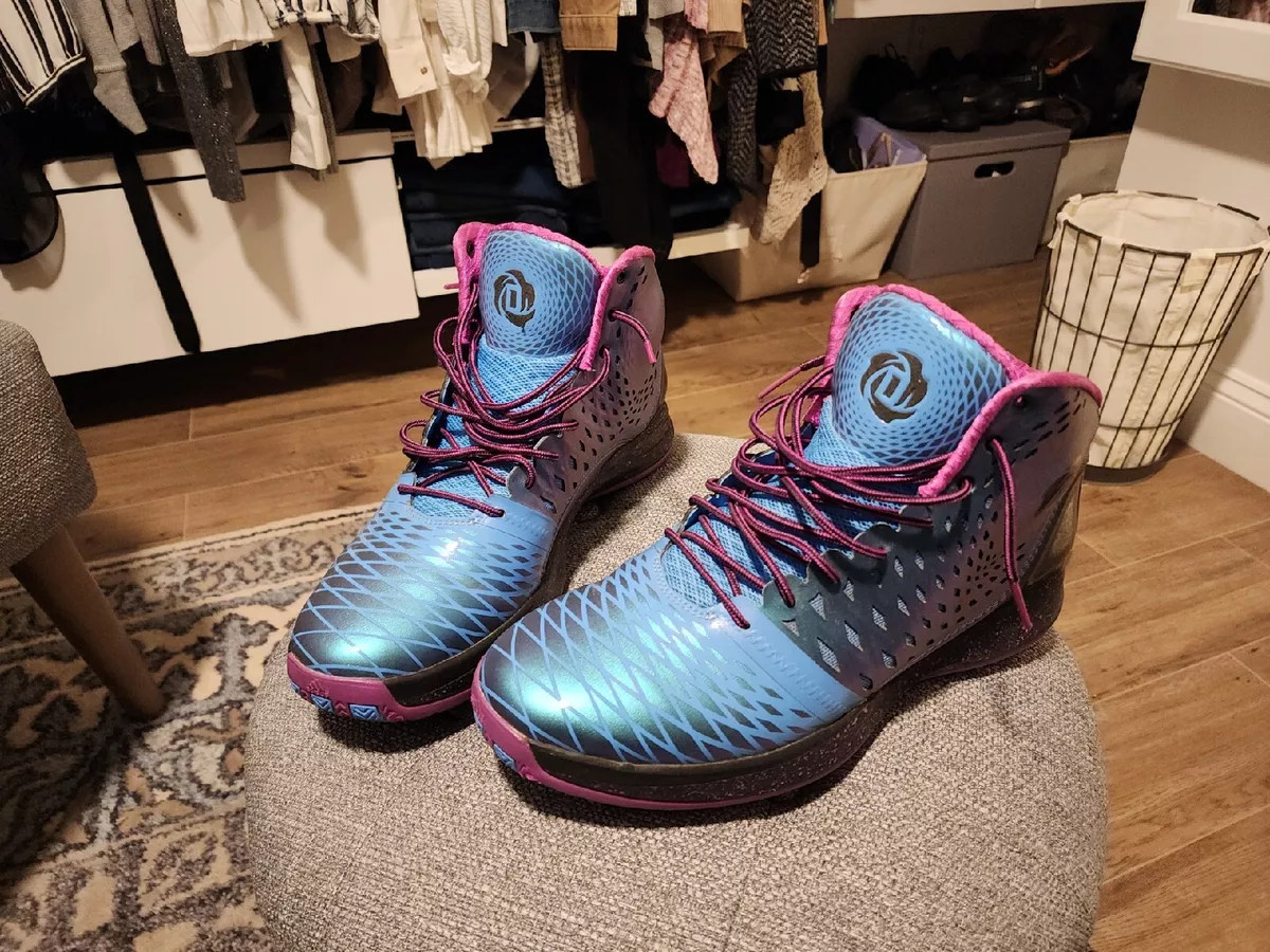 pink and blue adidas basketball shoes