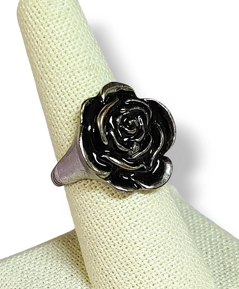 Anillo Rosa Negra Acero Inoxidable Talla 8 Foto 2 de 4