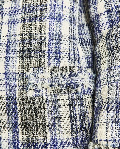 ZARA BLUE ECRU BLACK CHECKED FRAYED FROCK COAT SIZE XS - Picture 16 of 18