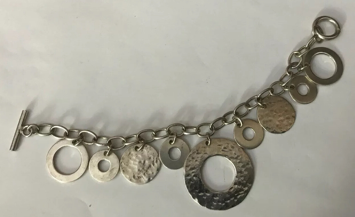 Solid HM Hallmarked Sterling Silver Hammered  Cir… - image 1