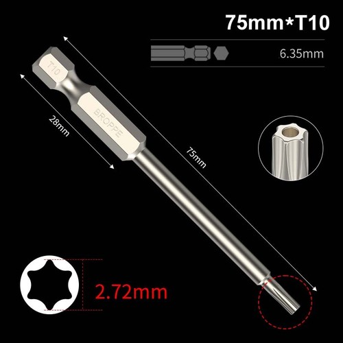 1/4" Hex Shank 50/75/100/150mm Torx Magnetic Screwdriver Drive Drill Bits T5-T40 - Picture 27 of 53