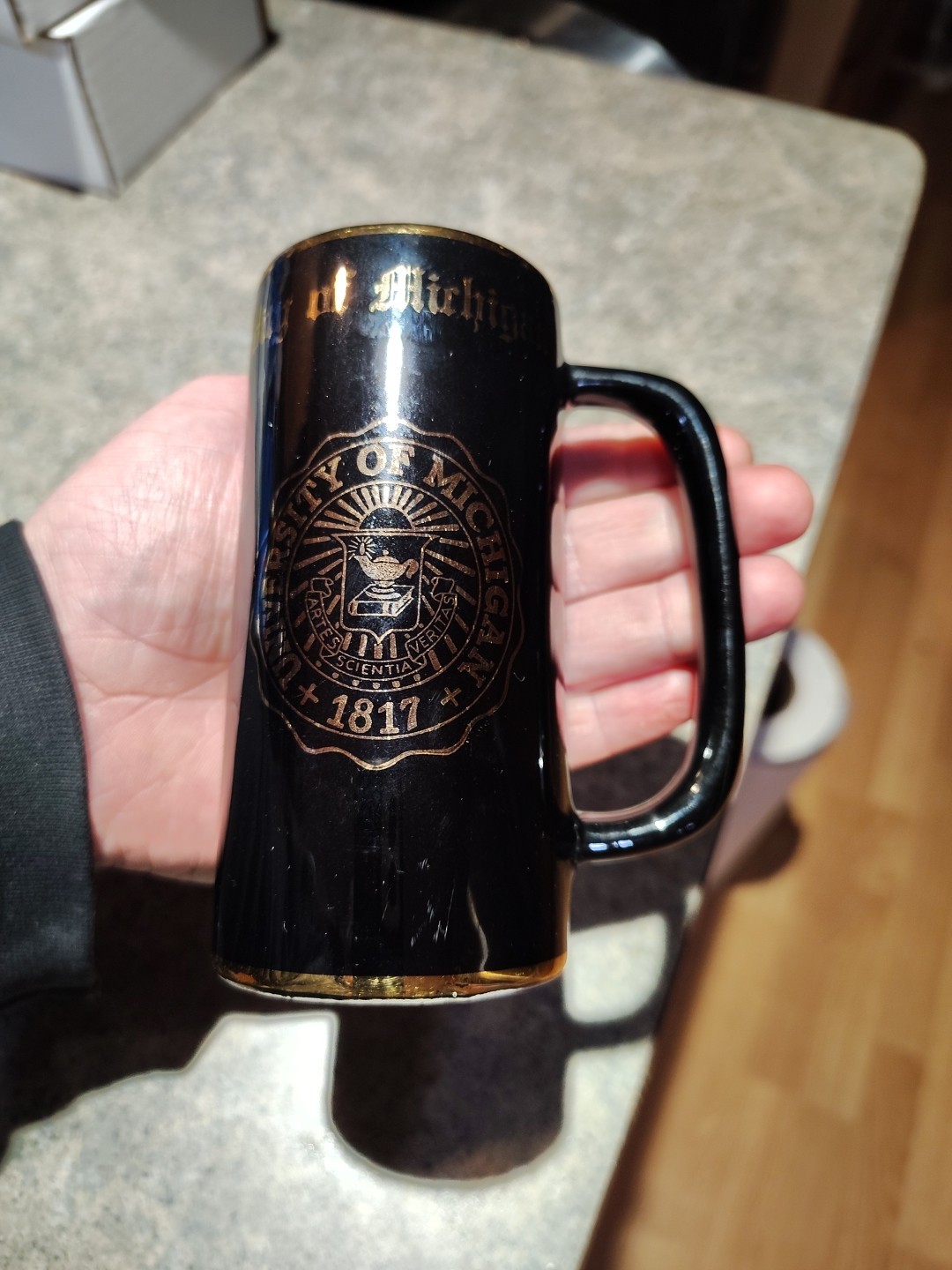 University of Michigan Mini Beer Stein Mug Gold Trim Vintage Crest WC Bunting Co