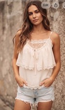 Lace Inset Tiered Camisole - Taupe NWT SIZE S