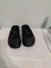 VIONIC Women's Black Leather Claire Slip-on Mules Size 9 Criss Cross Elastic