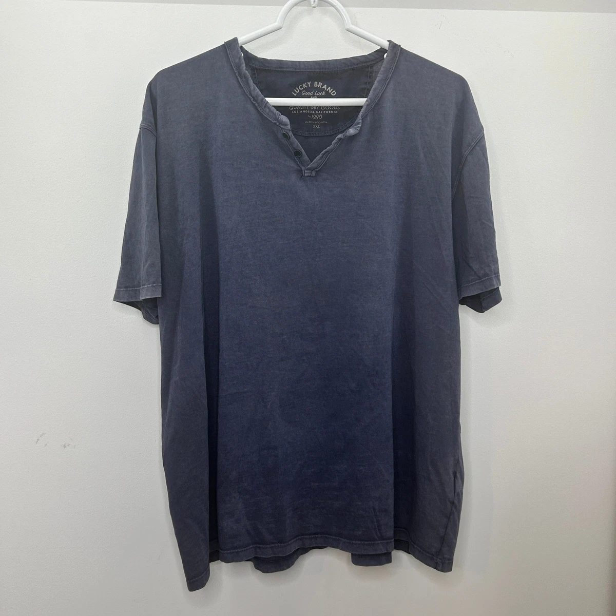 Lucky Brand - Maglietta da Uomo a Maniche Corte Henley a Righe - Blu - 3XL Alti