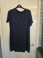 M&S Collection Navy Blue Polka Dot Stretch Women's Shift Tunic Dress - Size 18 