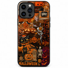 Halloween Black Cat Pumpkin Phone Case Shockproof for iPhone 11-17 Skeleton Case
