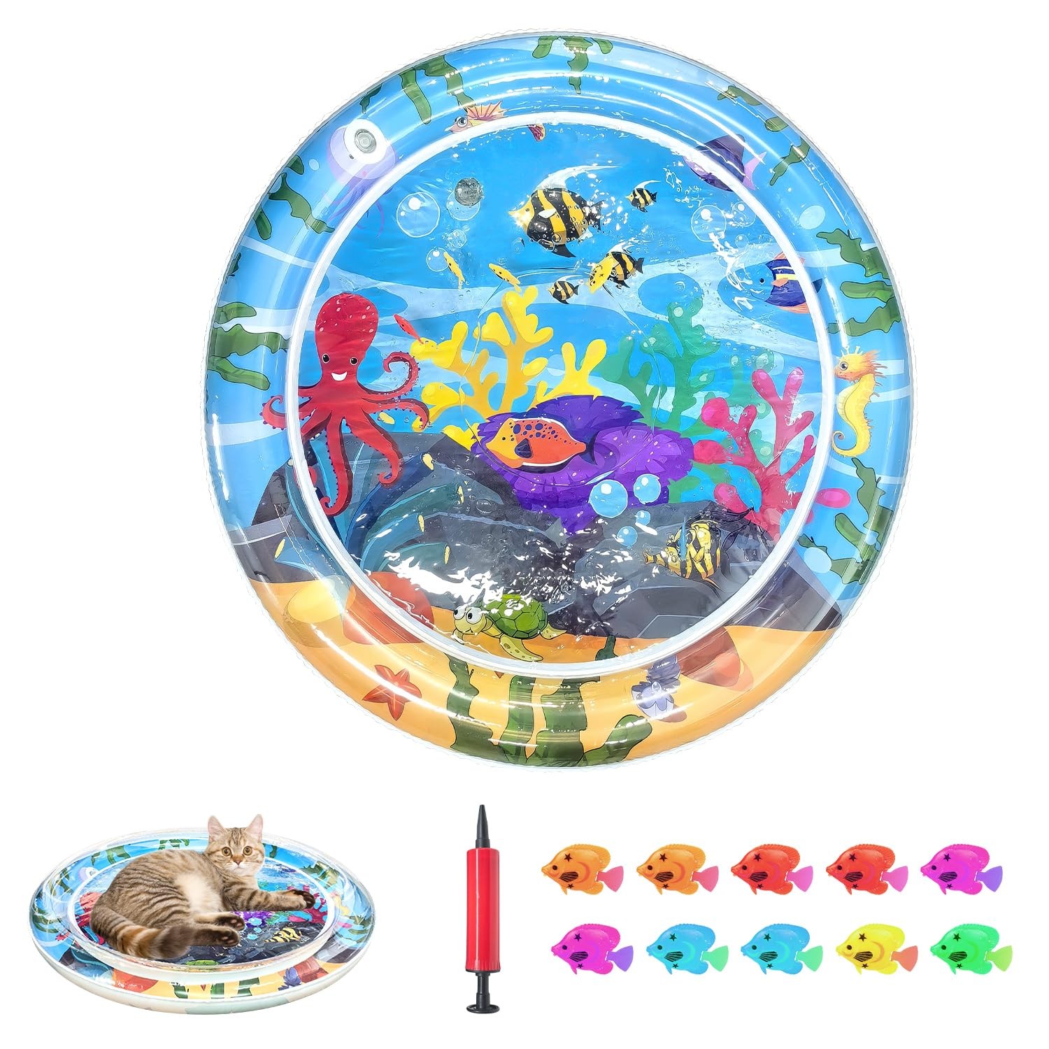 Inflatable Cat Dog Baby Water Mat Toy, [Newly Upgraded, 2 La