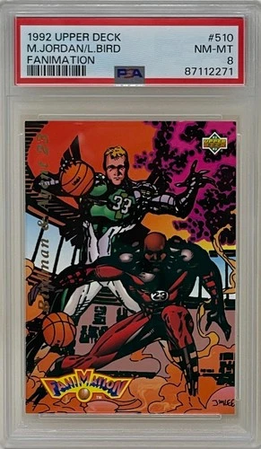 Michael Jordan / L. Bird 1992 Upper Deck Fanimation Bulls Celtics Card 510 PSA 8