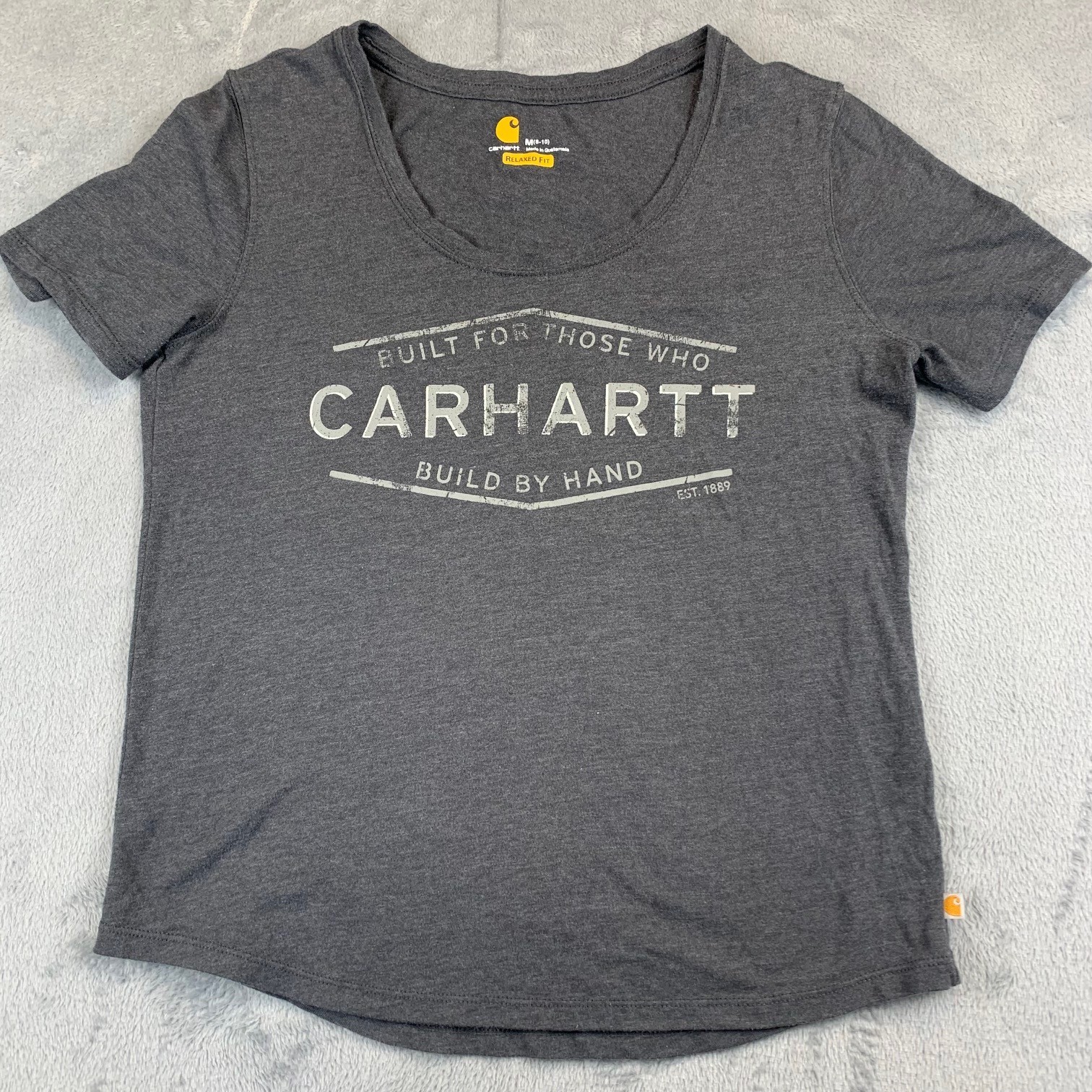 Carhartt Women M Relaxed Fit V-Neck Graphic Tee Built By Hand Gray Short Sleeve thumbnail 2